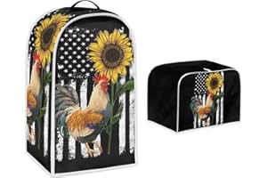 Upetstory Sunflower Rooster Blender Covers Dust Covers with Toaster Cover Food Processor Cover Coffee Maker Case Cooker Mixer Cover Juicer Covers Organzier Holder American Flag Chicken Design