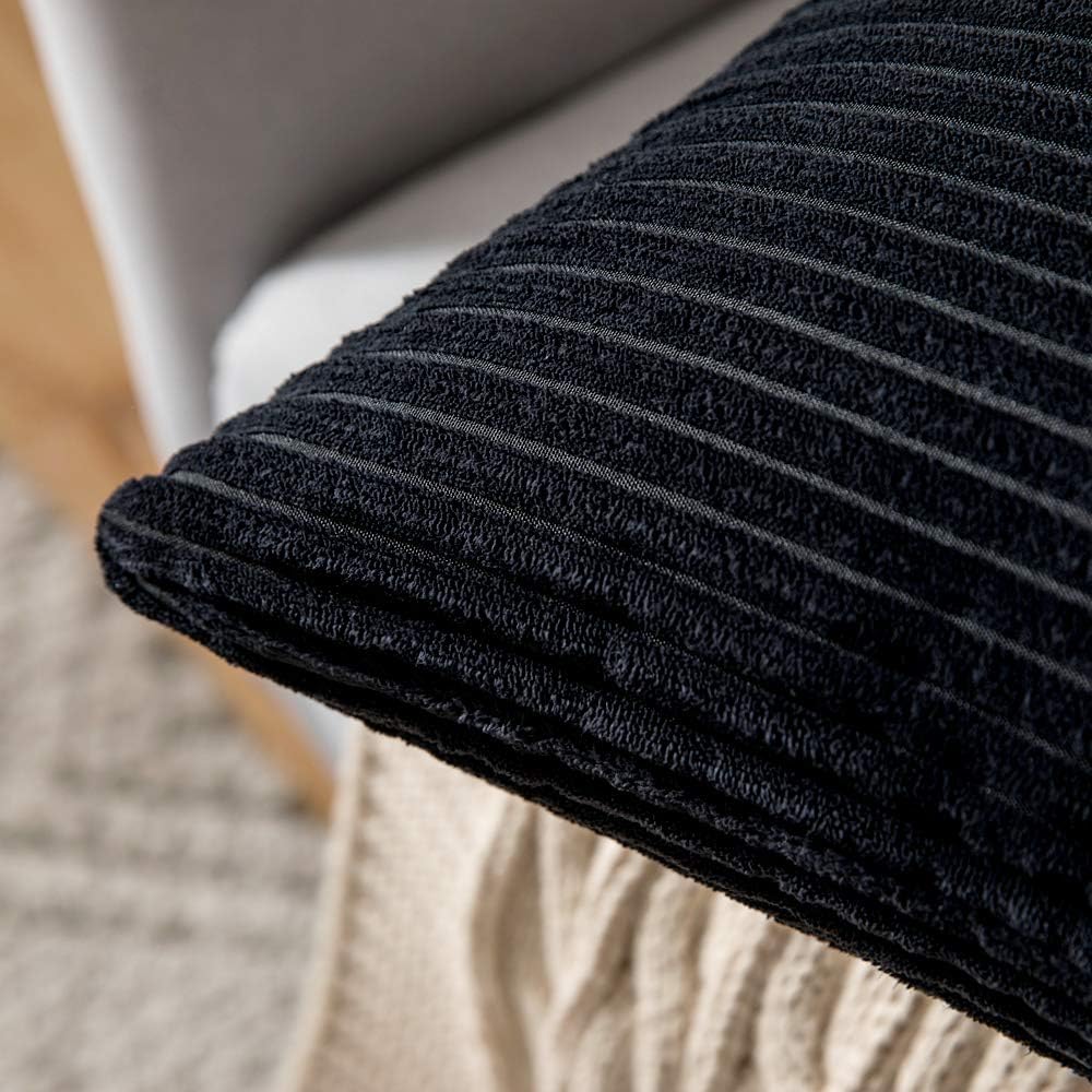 MIULEE Striped Corduroy Fabric Square Throw Pillow Case,Solid Cushion Cover Sham Home for Sofa Chair Couch/Bedroom Decorative Pillowcases 20x20 inch 50x50cm 2 Pieces Black - Image 3