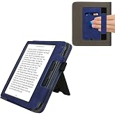 kwmobile Case Compatible with Kobo Libra Colour - Cover Faux Nubuck Leather e-Reader Flip Case - Dark Blue