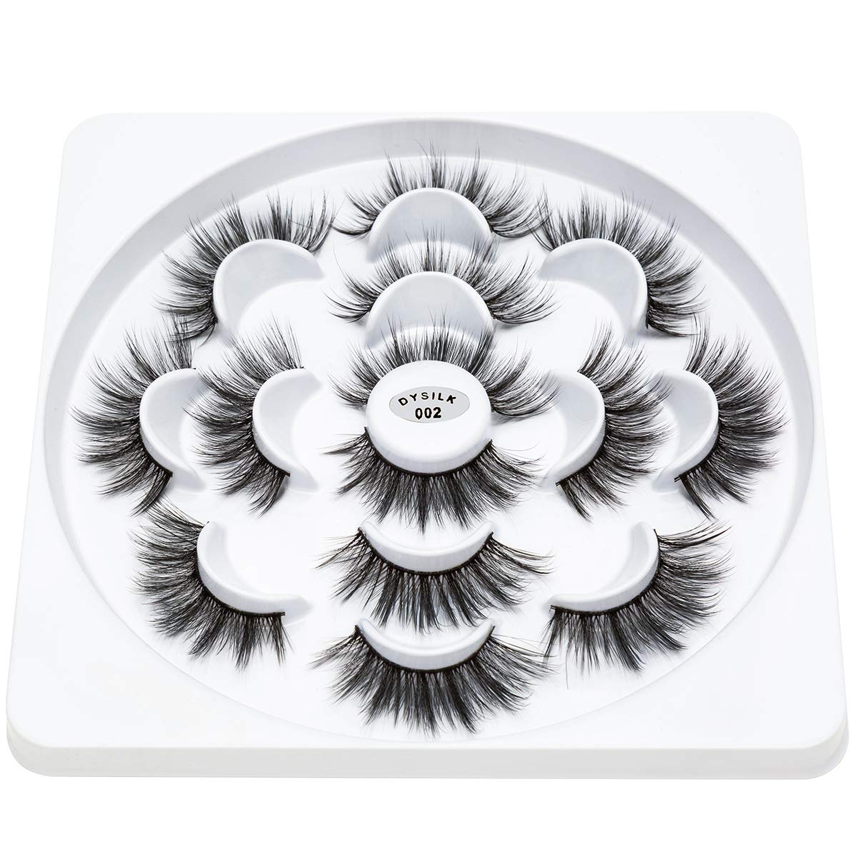 DYSILK 7 Pairs False Eyelashes 3D Fake Eyelashes Dramatic Look Eyelashes Makeup Long Handmade Soft Thick Lashes Extension Fluffy Resuable Black