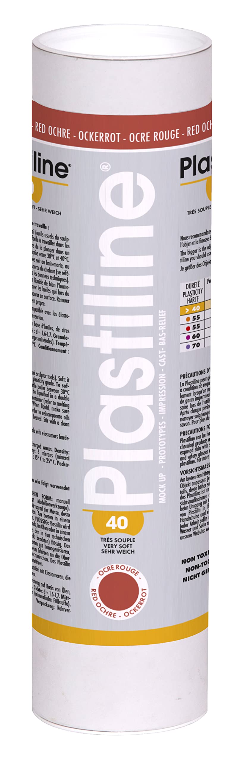 Plastiline 1340T - Plastiline tube - Modelling Paste, High Precision - Sculpting, Moulding - Hardness 40 (very soft) - 1 kg - Red Ochre shade. Made in France