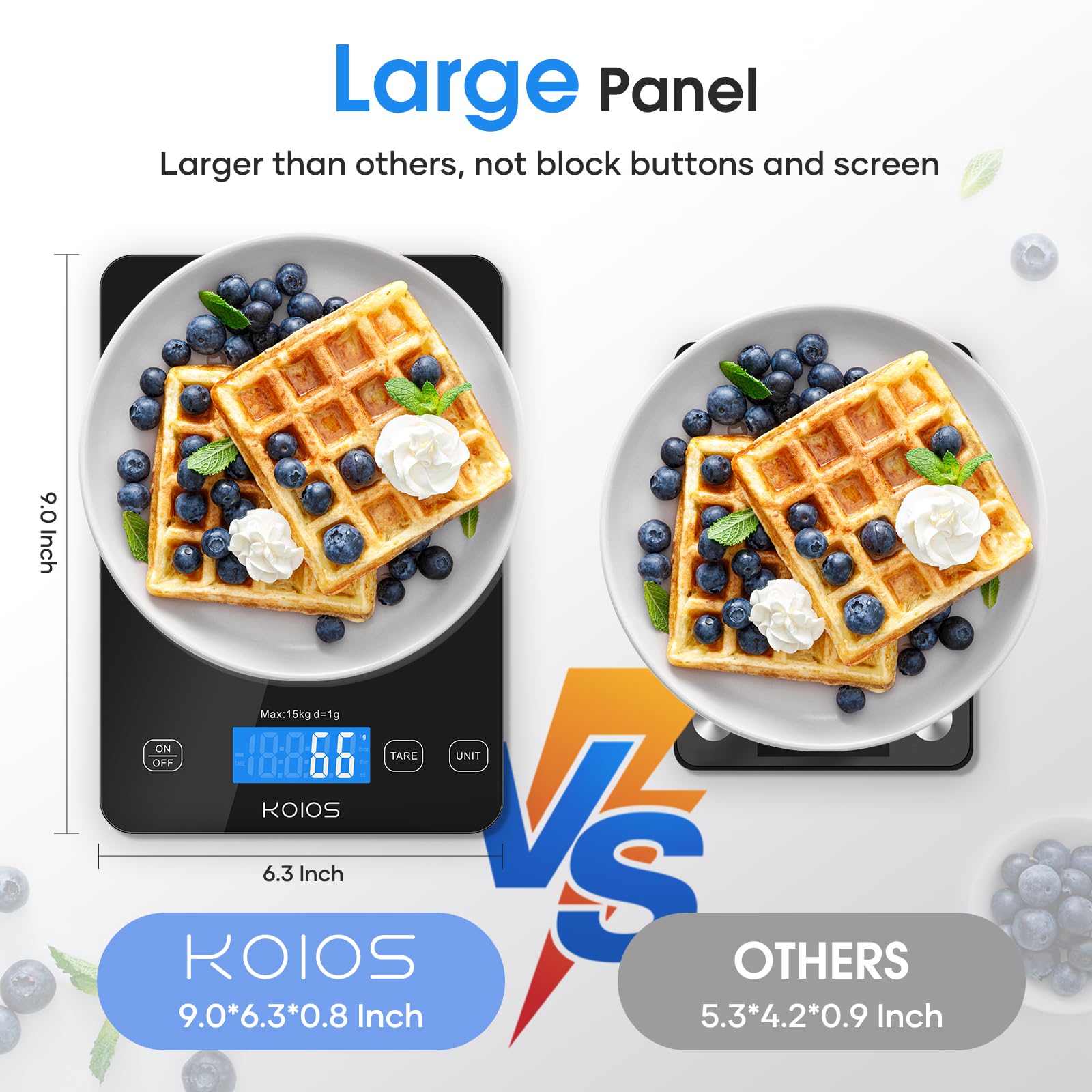 KOIOS Food Scale, 33lb/15kg Digital Kitchen Scale Weight in Grams and Ounces for Cooking Baking, 1g/0.1oz Precise Graduation, Batteries and Type-C Charging, Tare Function, LCD Display, Black