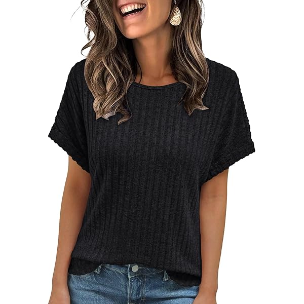 Cueply Women's Plus Size V Neck Short Sleeve Waffle Knit Tunic Blouse Tie Front Button Up T Shirts