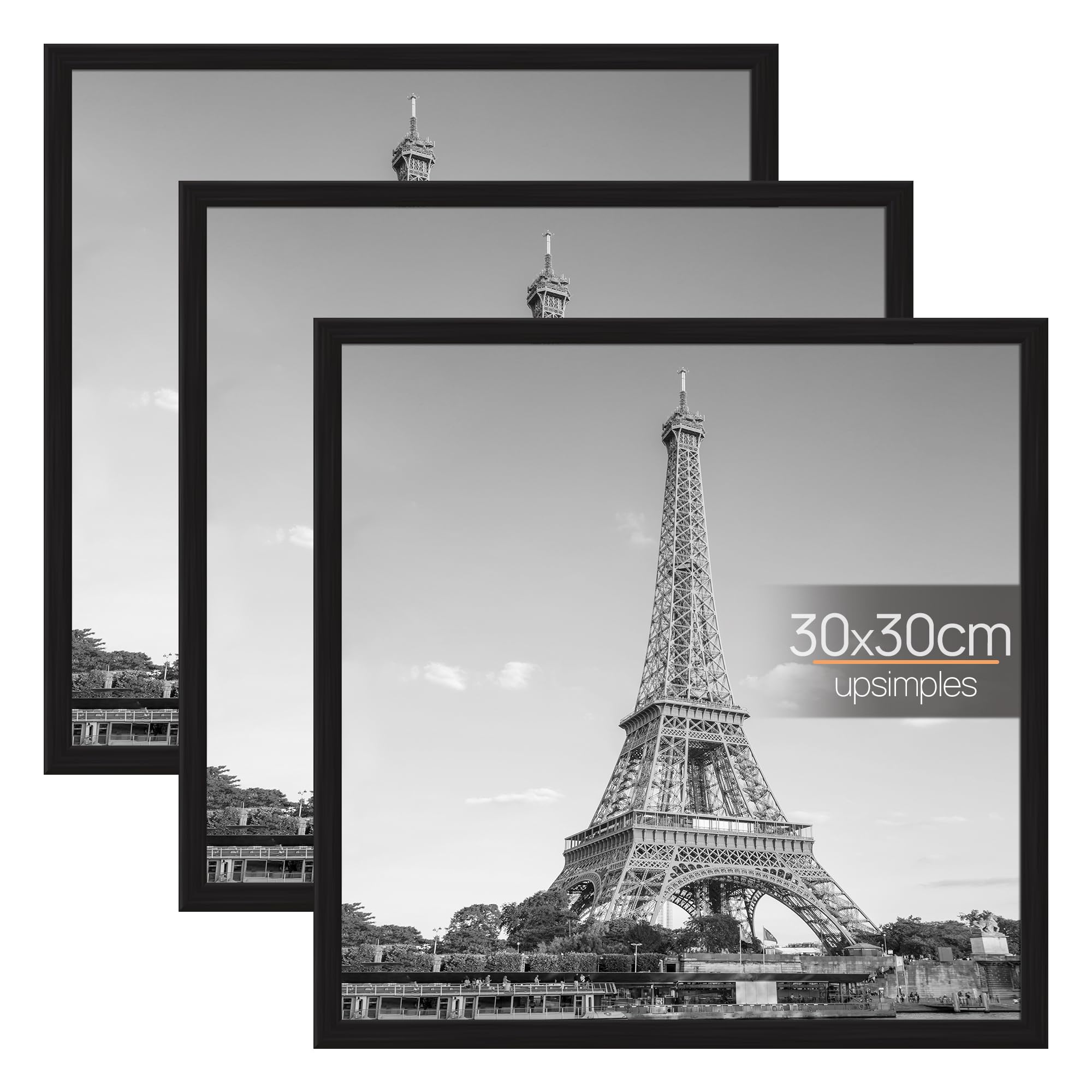 upsimples 3 Pack 30x30 Picture Frame, 30x30 Picture Frame Black for Photo Gallery - Slide-In Strips, Horizontal or Vertical Wall Mounting