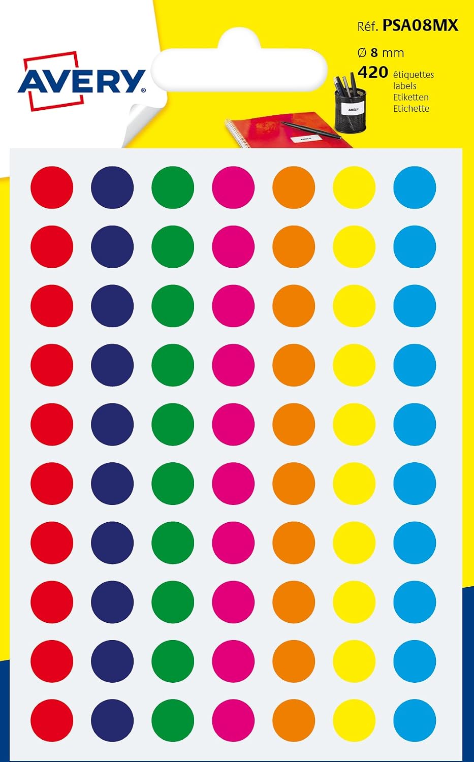 Avery 420 Circle Stickers, 8mm Diameter, Assorted Small Round Dot Adhesive Labels, Multicolor, 8 mm