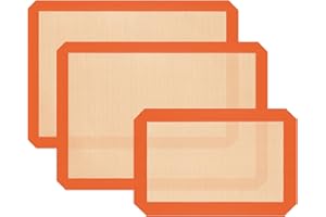Silicone Baking Mat, Set of 3 Reusable Non-Stick Food Safe Baking Sheets for Cookies, Bread and Pastry, Baking Supplies for O