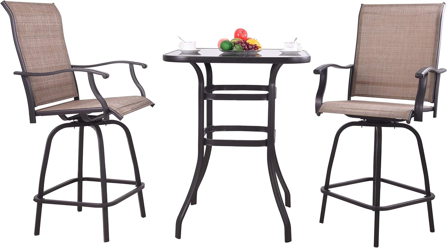 Emerit Patio Bar Tables, Outdoor Bistro Bar Height Table, Metal Frame Tempered Glass Table High Top: Garden & Outdoor
