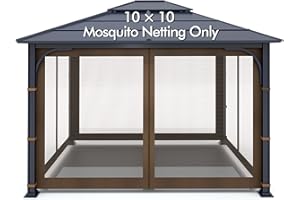 Wonwon Gazebo Universal Replacement Mosquito Netting Outdoor Gazebo Canopy 4-Panel Screen Walls with Zipper for 10' x 10' Gazebo (Mosquito Net Only) (Brown)