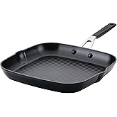KitchenAid 84808 Hard Anodized Nonstick Square Grill Pan/Griddle with Pour Spouts, 11.25 Inch - Onyx Black