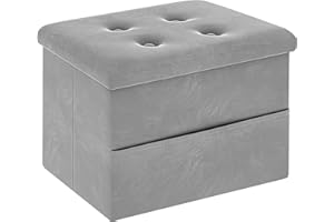 ZOES HOMEWARE Small Storage Ottoman Foot Rest, Velvet Ottoman with Storage and Side Pocket, Pink Foot Rest for Couch, Foldable Footstool Ottoman for Chair,Living Room&Dorm, 16"x12"x12" Grey
