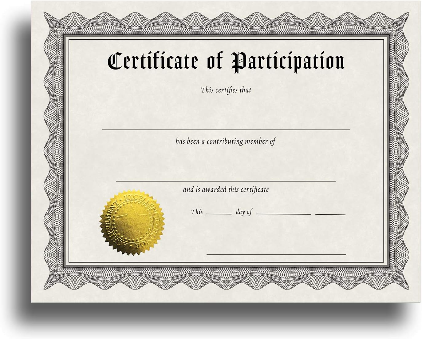 Certificate of Participation Certificate Paper with Embossed Gold Foil Seals - 30 Pack - Parchment Award Certificates for Students, Teachers, Employees - 8.5