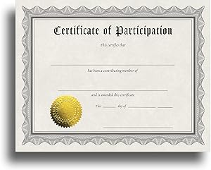 Certificate of Participation Certificate Paper with Embossed Gold Foil Seals - 30 Pack - Parchment Award Certificates for Students, Teachers, Employees - 8.5