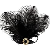 XKTEI 2pcs Sequins Feather Headpiece,1920s Flapper Headband,Mardi Gras Carnival Party Headwear Costume Accessory Women Headdress (Black-A)