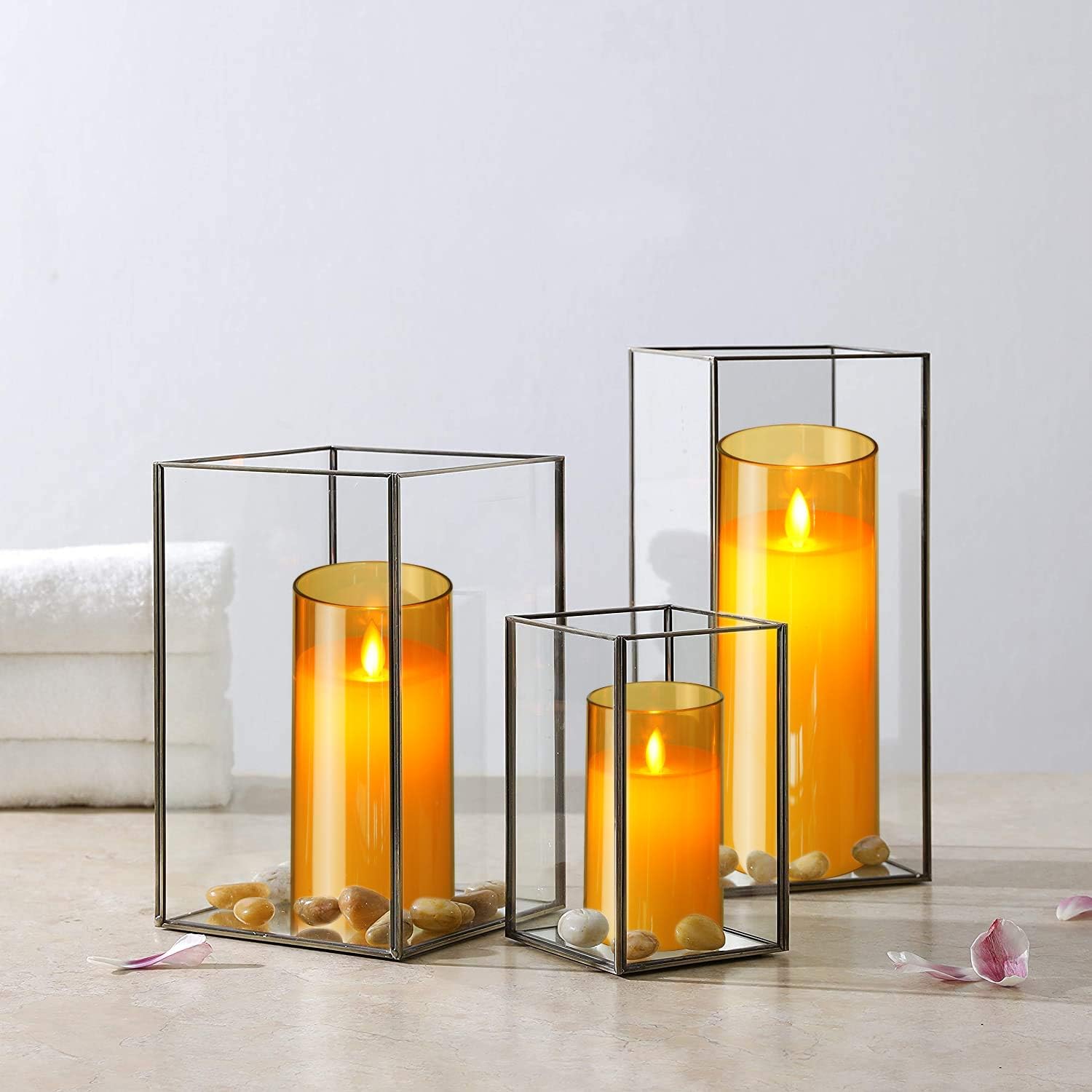 Homemory Gold Flickering Flameless Candles, Battery Operated Acrylic LED Pillar Candles with Remote Control and Timer, Set of 3: Home Improvement