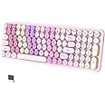 COVEVA Wireless Bluetooth Keyboard, Bluetooth & 2.4G Dual Mode Keyboard, Connect up to 3 Devices Simultaneously, Portable 100-Key Typewriter Retro Round Keycaps Keyboard(Rainbow Pink)