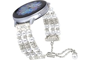 FitTurn Beaded Bracelet Compatible with Garmin Venu/Venu Sq/Venu Sq Music/Venu 2 Plus Band, Quick Release Straps 20MM Adjustable Crystal Beads Handmade Pearl Band Jewelry Wristband for Women Girl