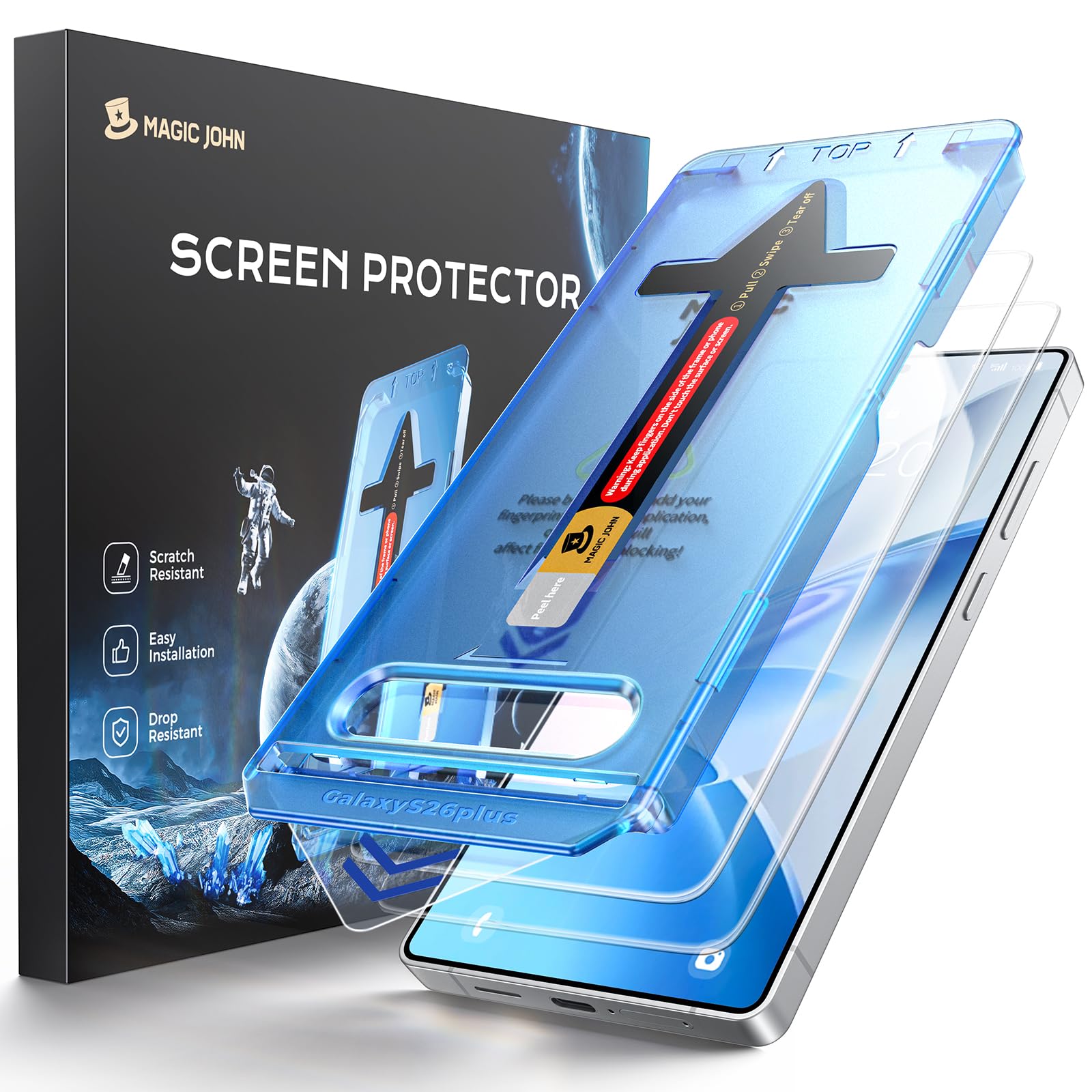 MAGIC JOHN for Samsung Galaxy S26 Plus Screen Protector 6.7 inch, Fast Easy Installation, Auto Dust-Elimination, 9H Tempered Glass HD, Fingerprint Unlock, Bubble Free, Anti-Scratch, 2 PACK