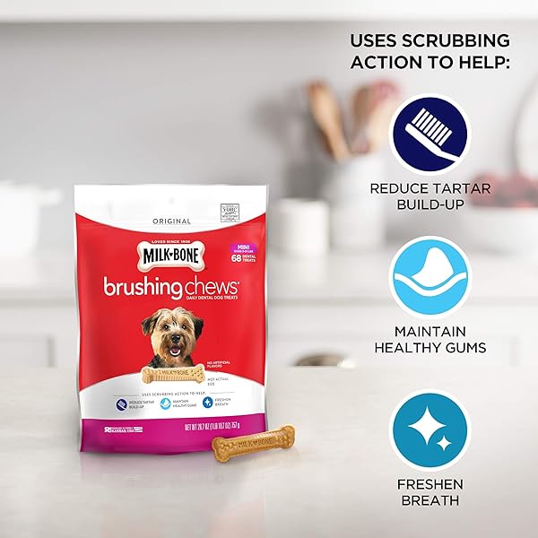 MILK-BONE ORIGINAL BRUSHING CHEWS, 18 MINI DAILY DENTAL DOG TREATS