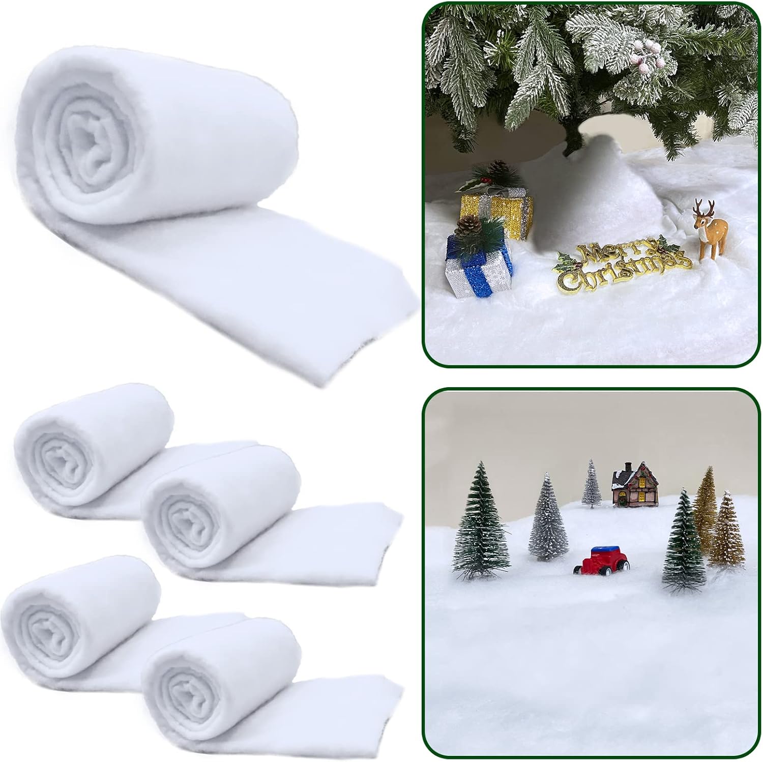 Artificial Snow - TURNMEON 4 Pack 10 Ft x 15 Inch Christmas Snow Blanket Roll Christmas Decorations Village Displays Soft Fluffy Artificial Fake Snow Cover for Snowy Winter Decor Xmas Tree Home Indoor Holiday