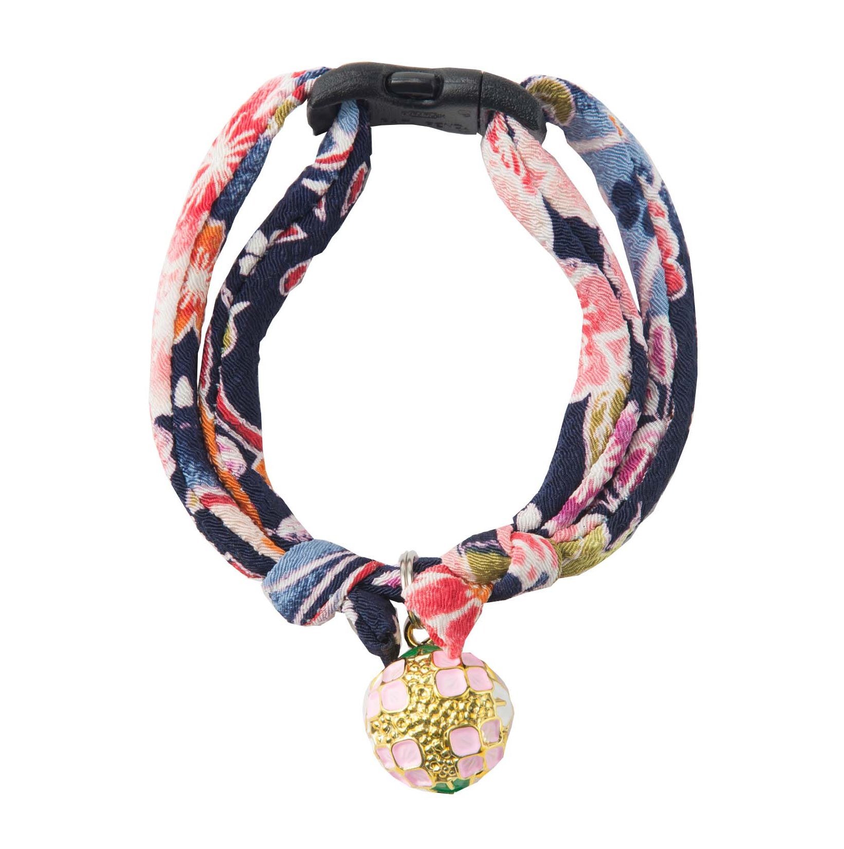 Necoichi Chirimen Temari Dynasty Cat Collar, Navy, 0.04 kg