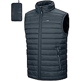 33,000ft Men's Lightweight Packable Insulated Puffer Vest Outerwear, Warm Winter Sleeveless Jacket for Golf Running