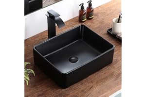 KDKSC Bathroom Vessel Sink 19"x15" Rectangular Matte Black Porcelain Ceramic Bathroom Sink Modern Above Counter Vanity Sinks