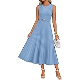 ZESICA Womens Spring Sleeveless Midi Sweater Dress 2026 Summer Casual Pleated A Line Flowy Knit Long Dresses with Belt