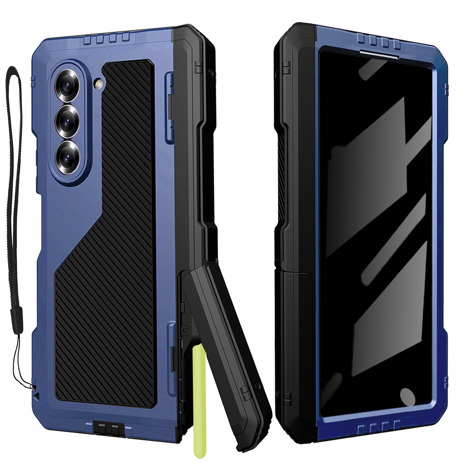 Photo 1 of YQODSZ for Samsung Galaxy Z Fold 7 Case with S Pen Holder Stand, Heavy Duty Rugged Military Grade Drop Bumper Case Shock-Absorption Privacy Screen Protector Full Body Phone Case for Z Fold 7 Blue