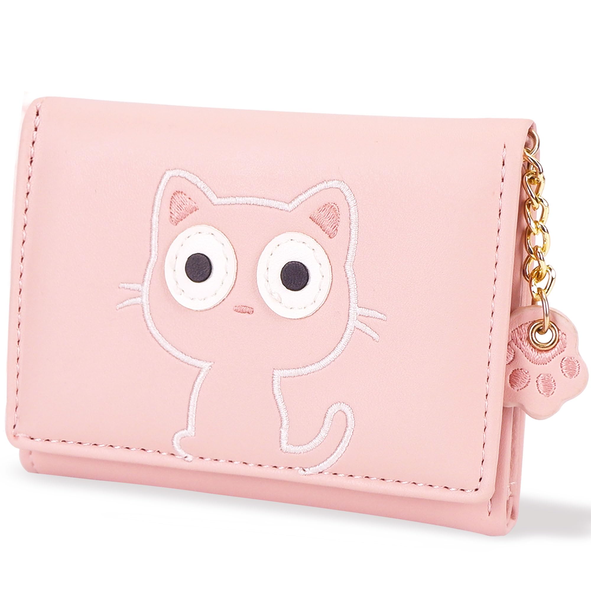 conisy Cute Slim Womens Leather Wallet,Small RFID Blocking Trifold Wallets for Girls and Ladies with ID Window (cat Pink)