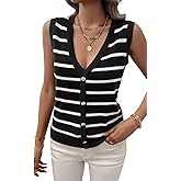 Ferrendo Women's Sweater Vest Sleeveless Striped V Neck Knit Tank Tops Button Front Cropped Vests 2026 Trendy
