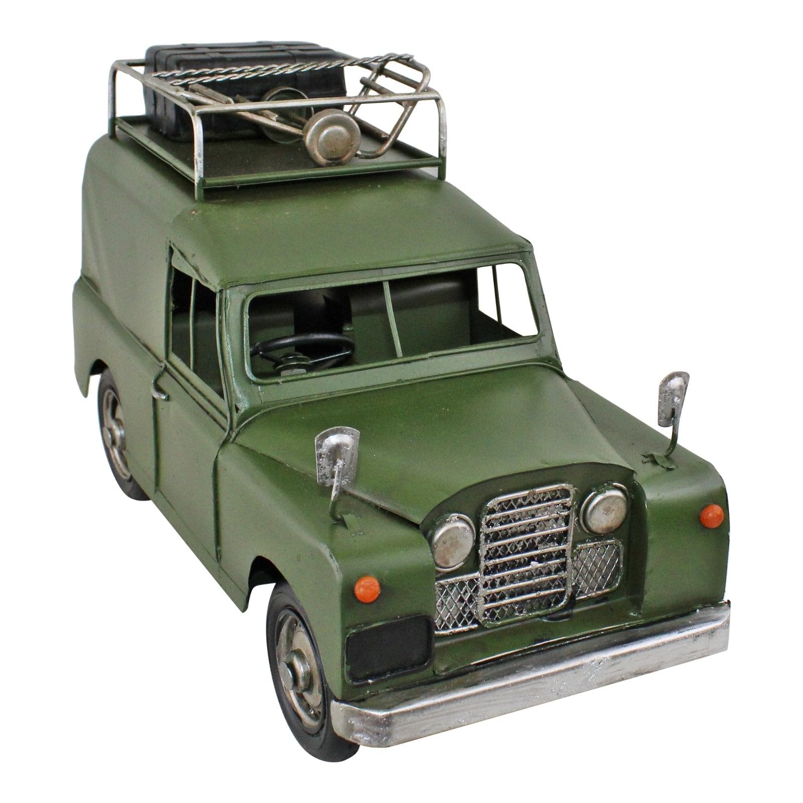 FandG Supplies Lovely large (29cm) vintage retro Iron metal Land Rover Style Expedition Vehicle 4 x 4 with baggage rack ornament - great gift idea for adventurers!