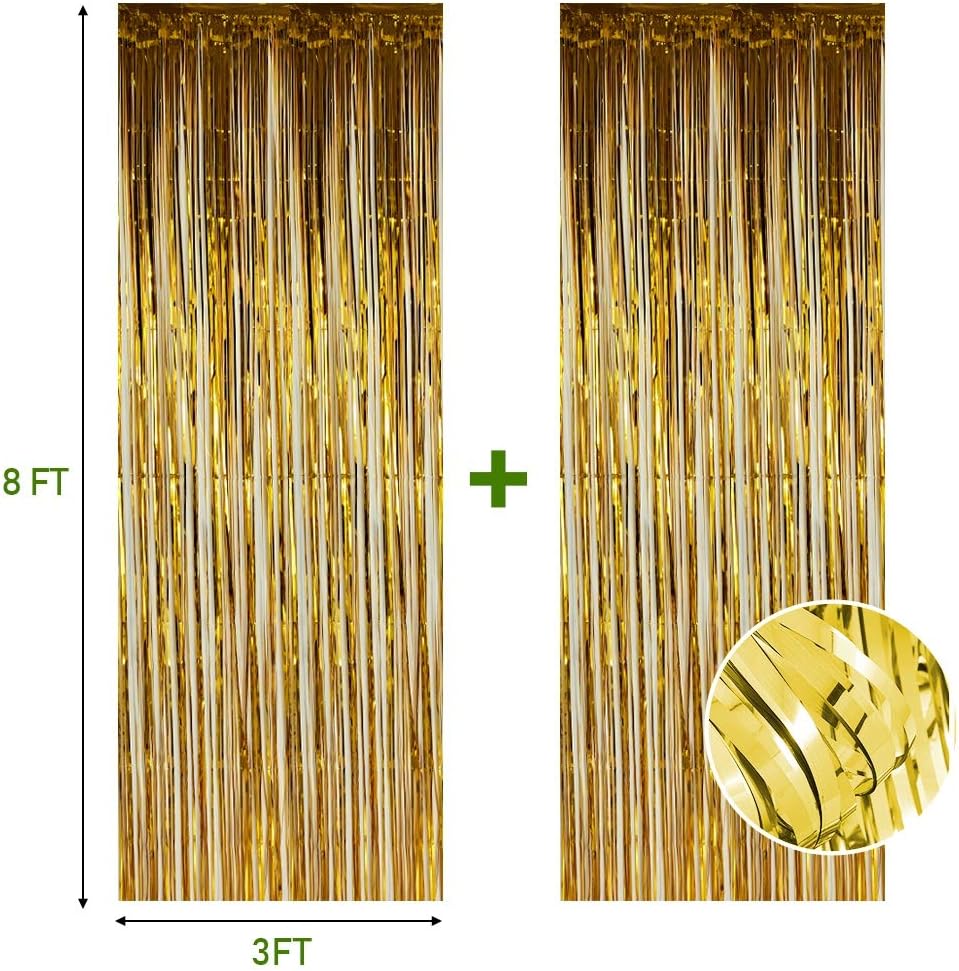 Twinkle Star Photo Booth Backdrop Metallic Tinsel Foil Fringe Curtains Environmental Background for Birthday Wedding Party Christmas Decorations (2 Pack, Gold): Kitchen & Dining