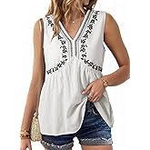Dokotoo Summer Tank Tops for Women Casual V Neck Sleeveless Floral Print Shirts Loose Color Block Tunic Blouse