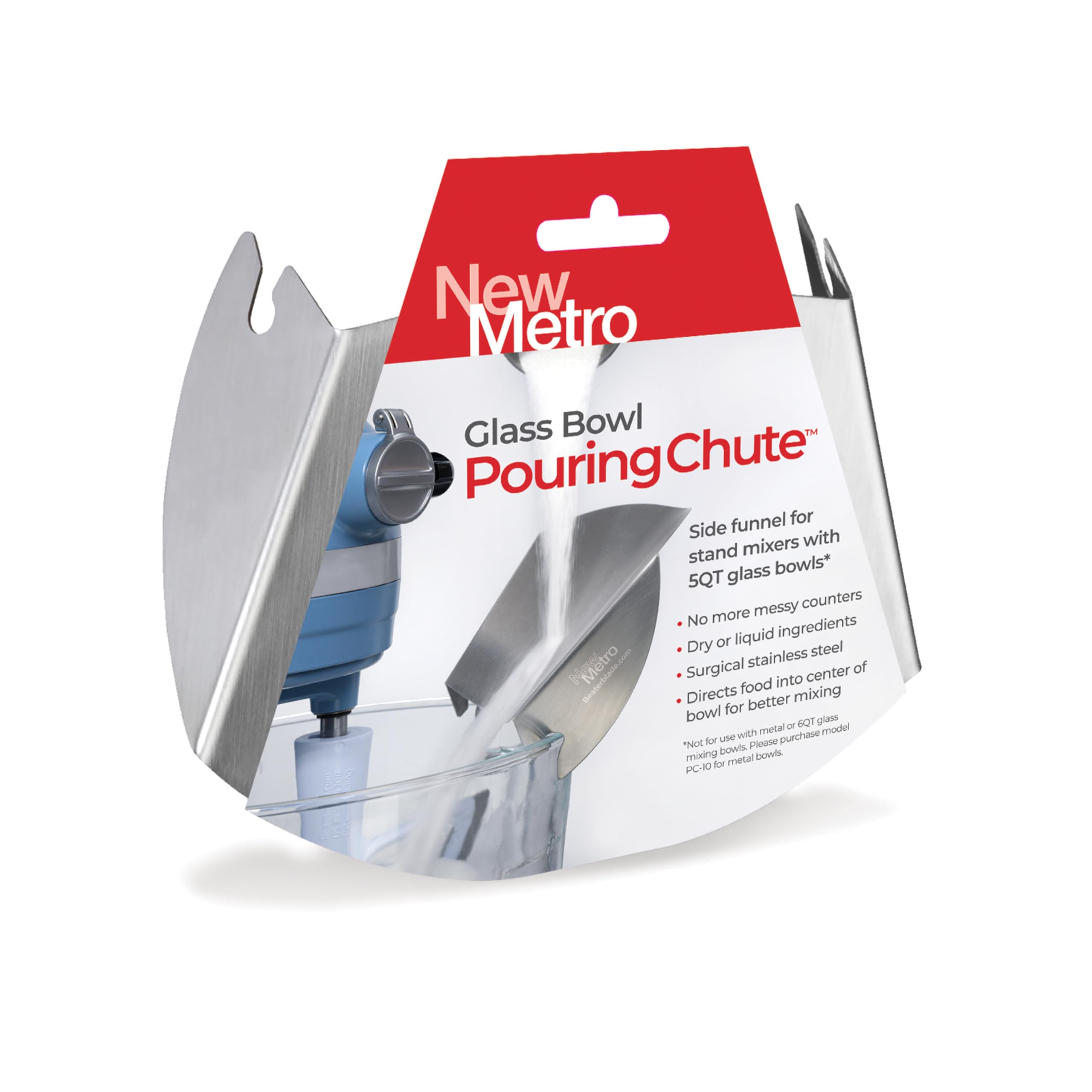 Photo 1 of New Metro Design PC-GL Pouring Chute for Glass Bowl Pouring Chute for Glass Bowl, works with KitchenAid Tilt-Head Glass Bowl, Silver, Set of 1
