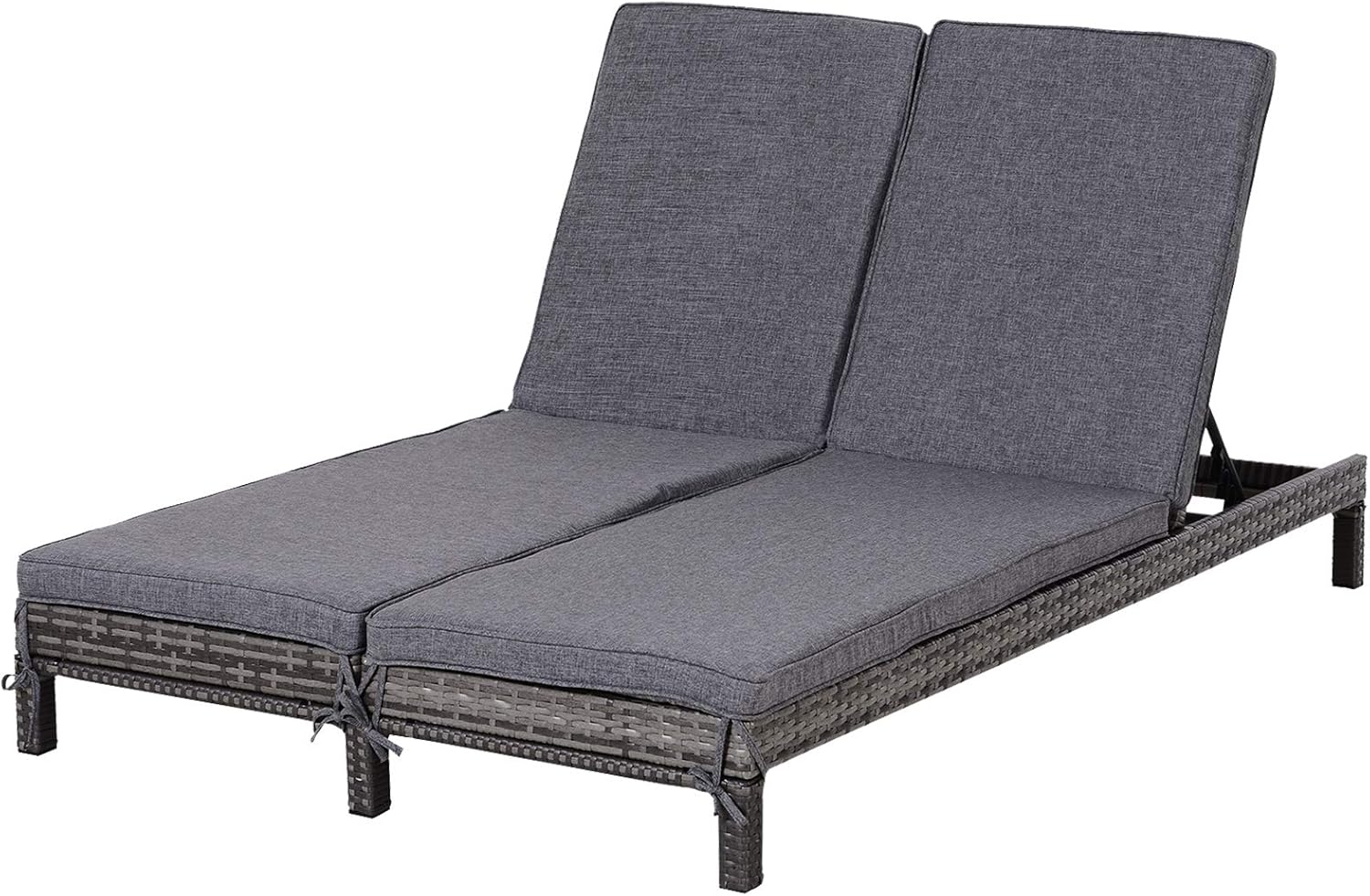 Outsunny Outdoor 2 Seater Double Rattan Sun Lounger Companion Reclining