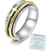 Sariel Cross Fidget Ring for Women - 925 Sterling Silver Spinner Rings Spinning Band Rings Wide Hammered
