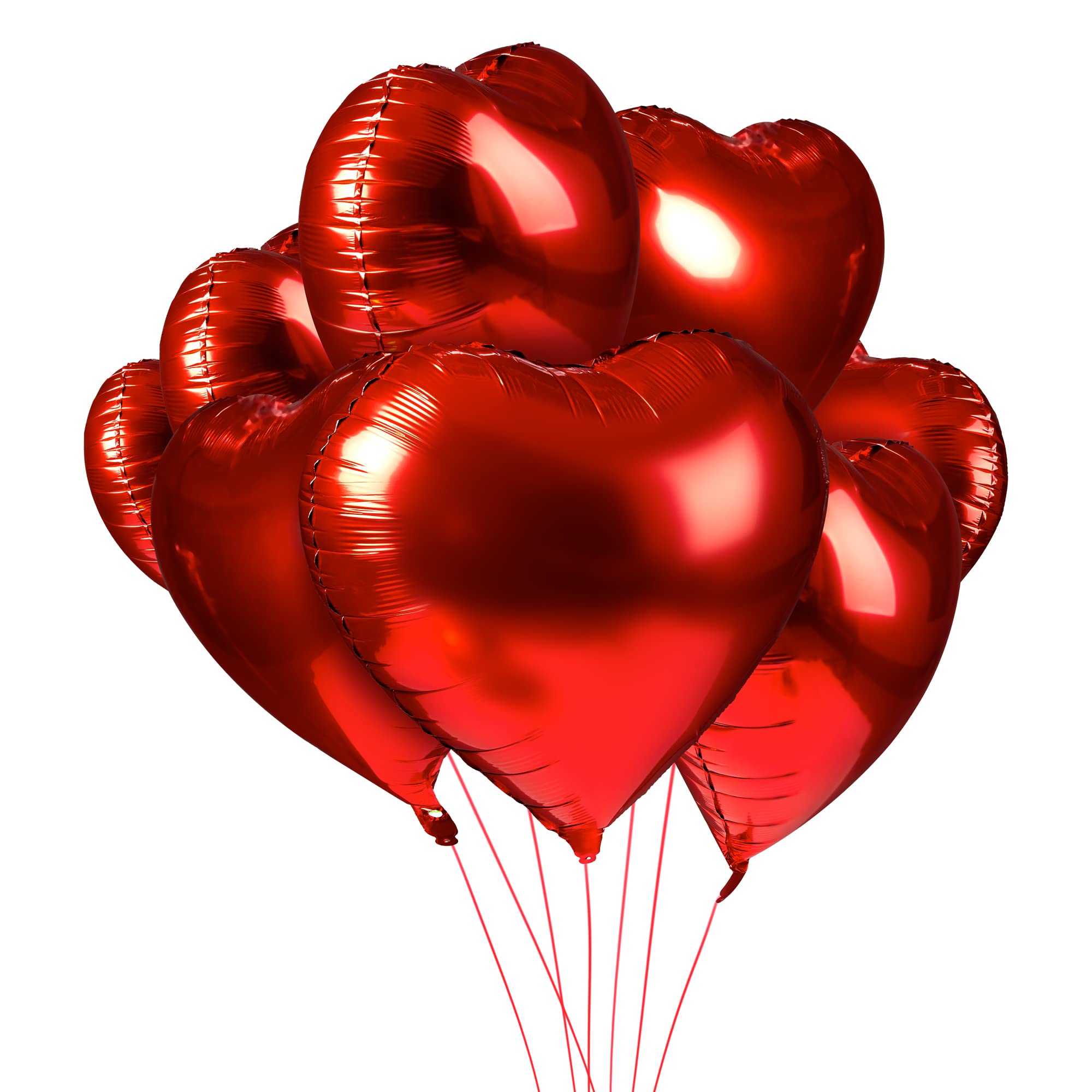 34pc Red Heart Balloons Valentines Decorations - A 30 Pack of 18 Inch Red Heart Foil Balloons with 4 Ribbon Rolls and 2 Inflation Tubes - Romantic Engagement or Valentines Day Decorations