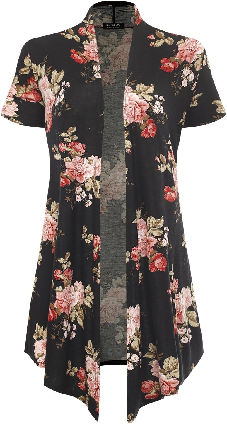 A.F.Y Women's Short Sleeve Open Front Drape Cardigan