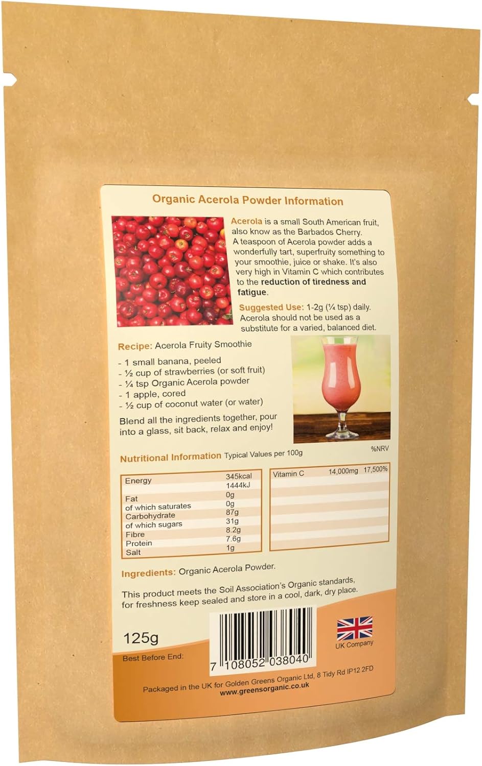 GOLDEN GREENS ORGANIC Organic Acerola Powder 50g (PACK OF 1) - Image 3