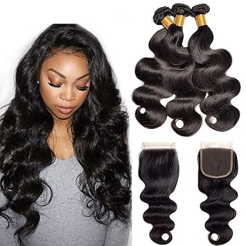 Amazon Com Brazilian Hair Body Wave 3 Bundles With Closure