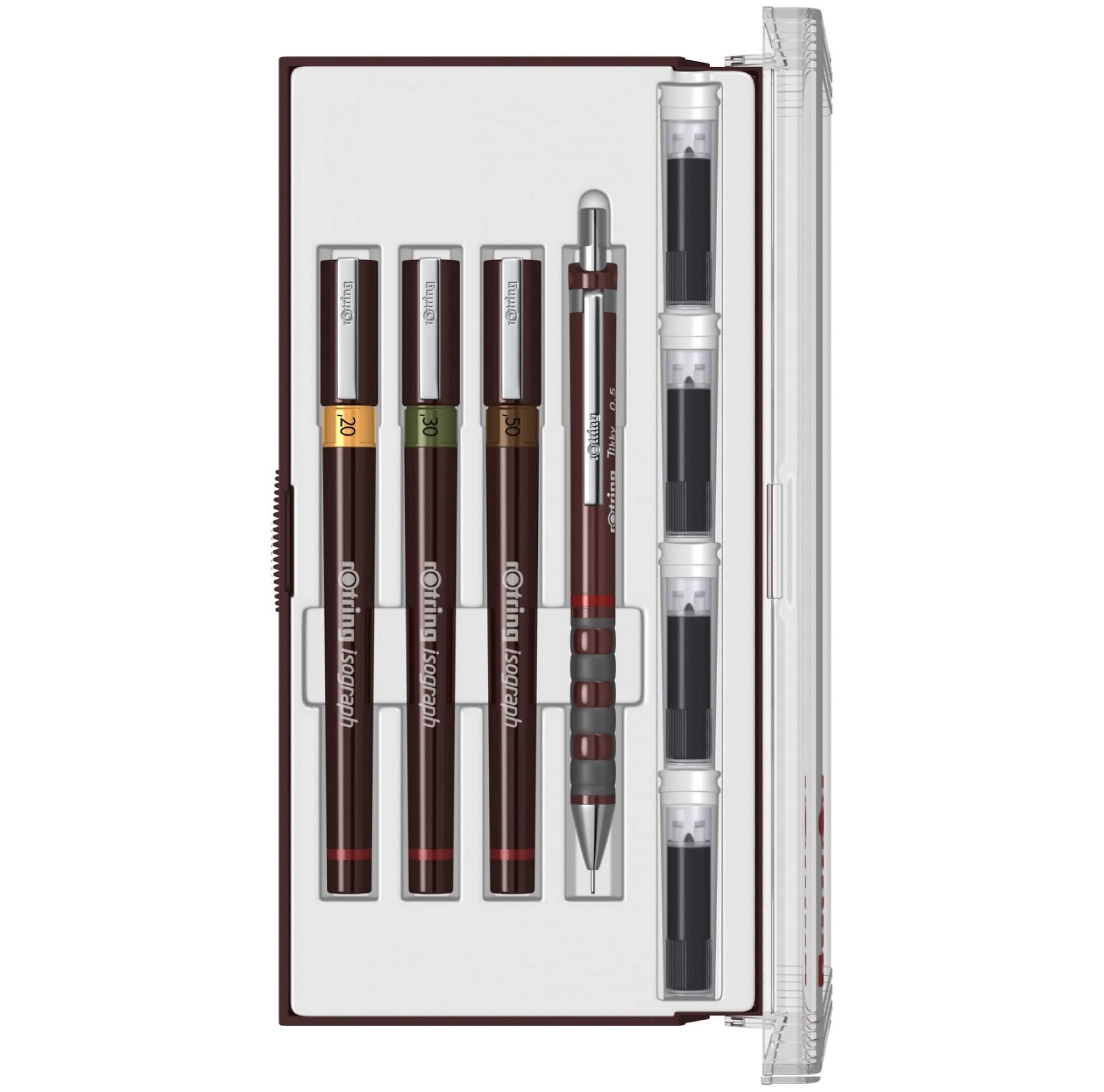 rOtring Isograph Junior Set 3x Technical Pens | 0.20mm0.30mm0.50mm Fineliner Pens + Accessories