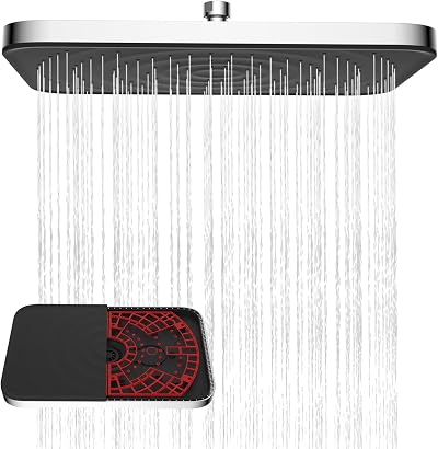 Hibbent Self-Cleaning Rainfall Shower Head 12x8 Inch Square Black Chrome