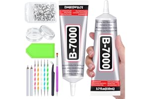 EVATAGE B7000 Glue Clear with Precision Tip, 2Pcs 110mL Jewelry Bead Gem Tac Glue, Bedazzling Adhesive with Silver Rhinestones, Dotting Pen Tool for Jewelry Making Clothe Fabric Shoes DIY Crafts Nail Art