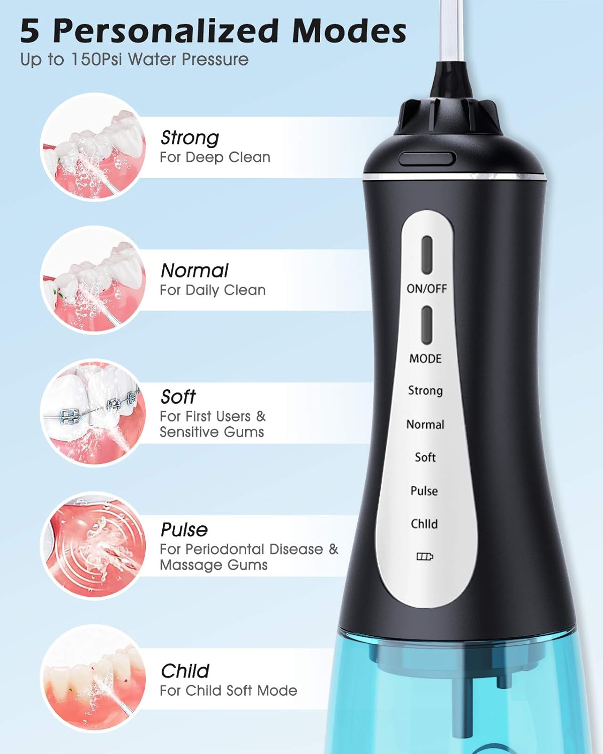 ELEGIANT Water Flosser for Teeth, 5 Modes Cordless Dental Oral Irrigator Rechargeable with 350ML Cleanable Water Tank, IPX7 Waterproof, Teeth Cleaner for Home, Travel, Braces and Bridges Care: Beauty