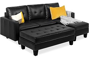 Best Choice Products Tufted Faux Leather 3-Seat L-Shape Sectional Sofa Couch Set w/Chaise Lounge, Ottoman Coffee Table Bench, Black