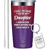 Grifarny Daughter Gifts from Mom, Dad - Valentines Day Gifts for Daughters Adult - Mothers Day Christmas Birthday Gift for Grown Daughters - I Smile Because You Are My Daughter Tumbler Cup 20oz