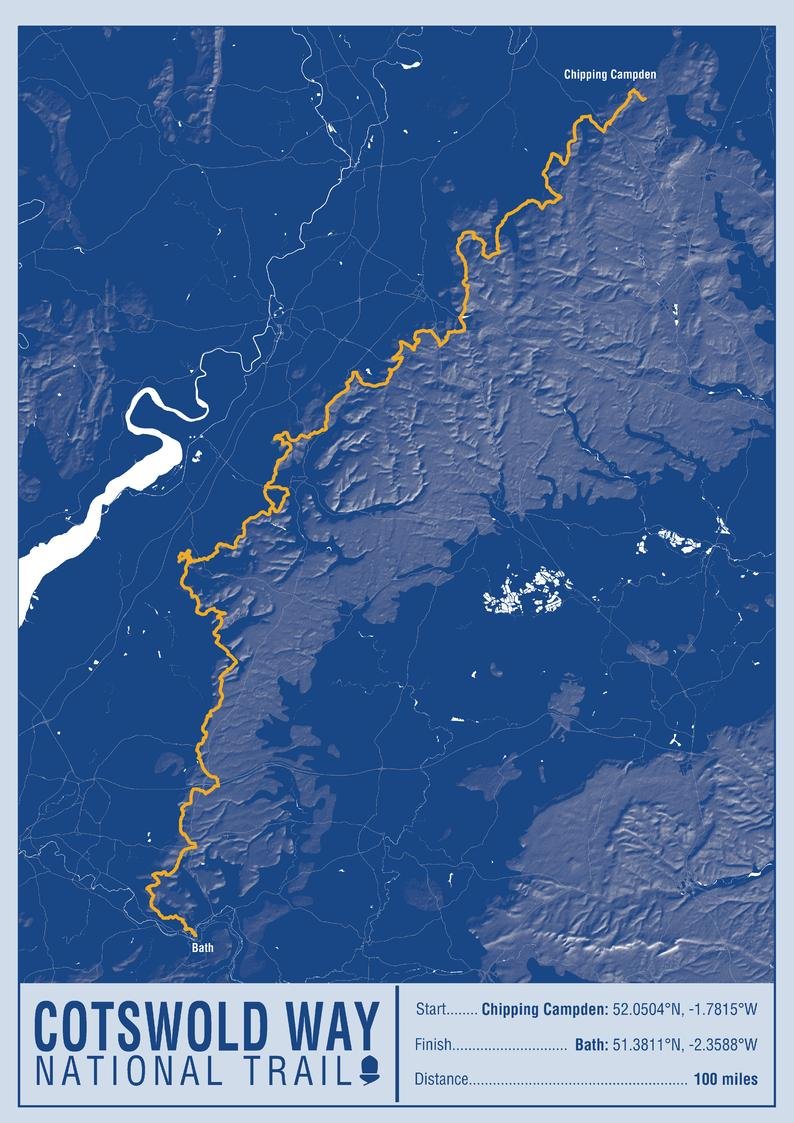 A-Z Maps Cotswold Way National Trail Map Print - 16.75" x 23.5" Paper