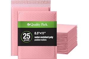 Quality Park Bubble Mailers, 8.25 x 11, Light Pink Poly Mailers, Padded Envelopes, Shipping Bags, Water Resistant, Self Seal, 25 Per Box (QUA85908)
