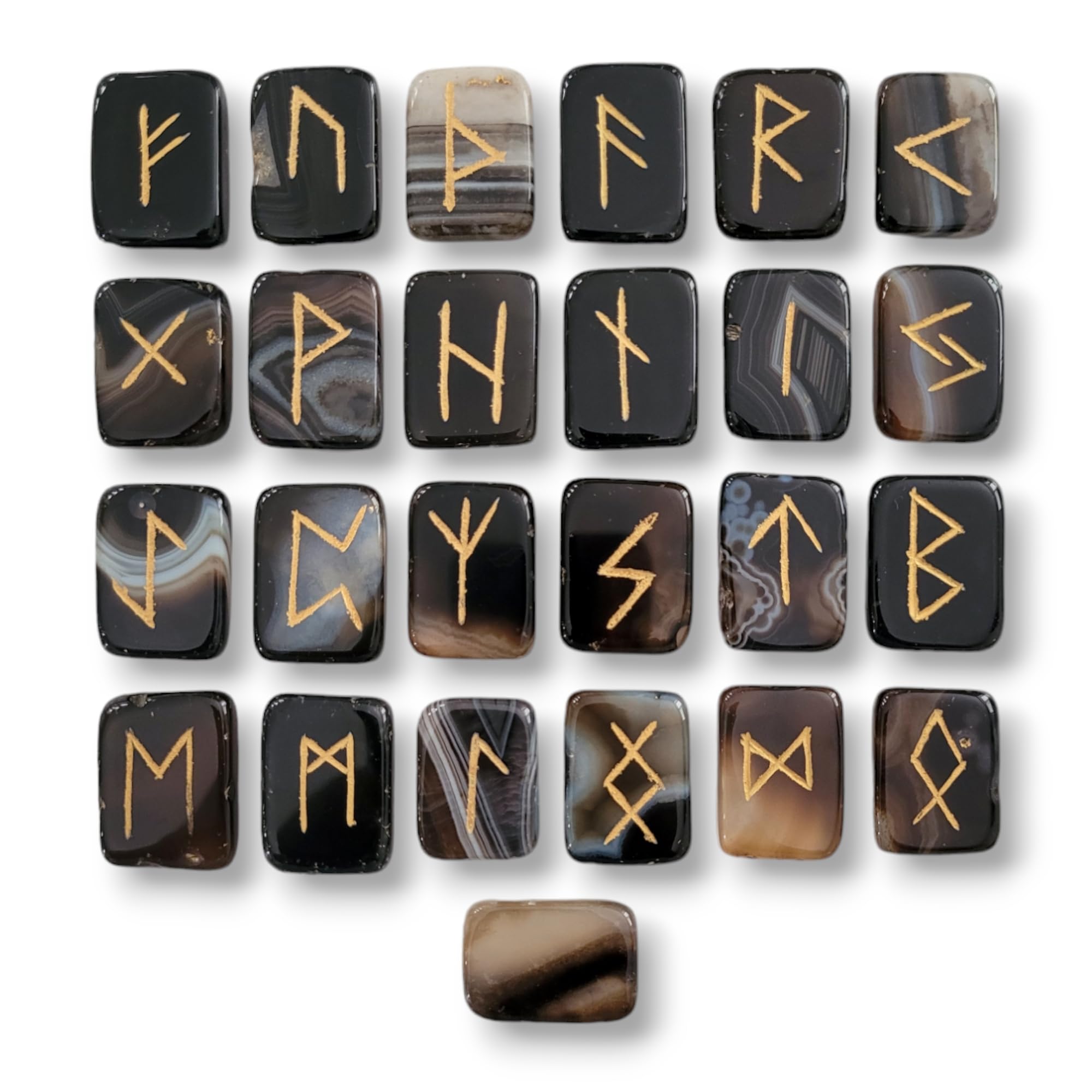Empyreal Stones Runes - Rune Stones Set Crystal Viking Alphabet Elder futhark Wicca Norse Divination Gemstones (Black Onyx, Rect)