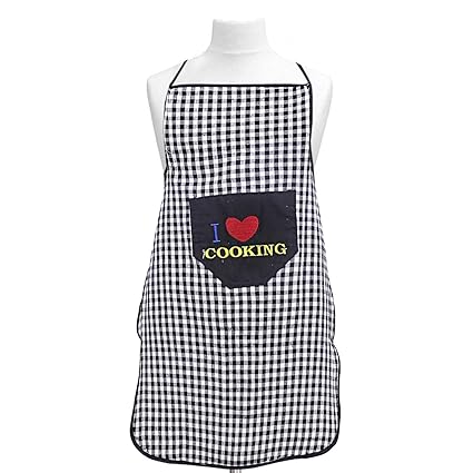 Kuber Industries Checkered Design Cotton Waterproof Apron with Front Pocket (Black),